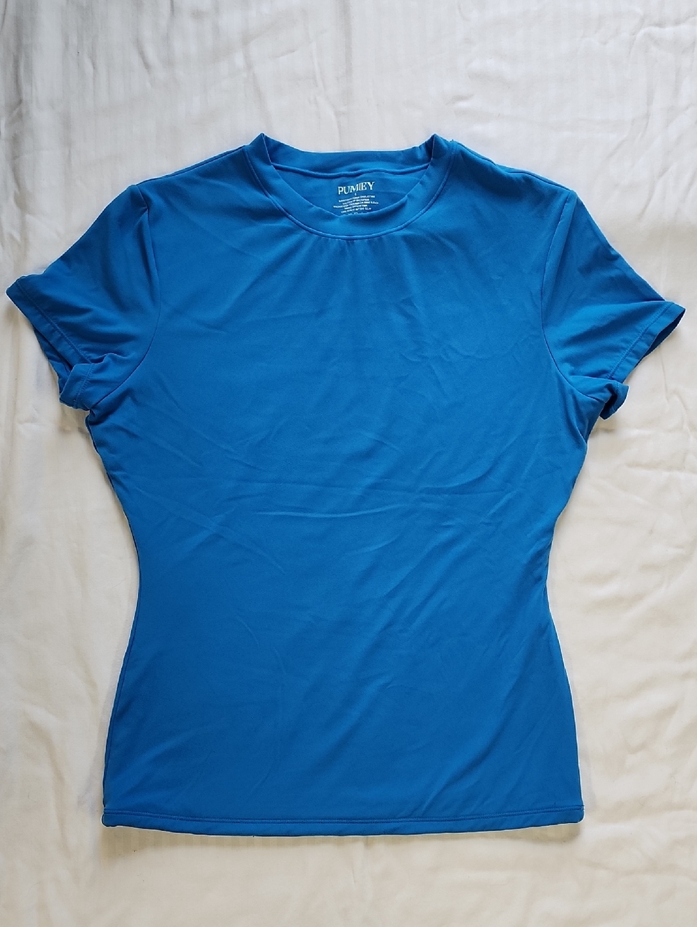 PUMIEY Crew Neck Short Sleeve Tee Slim Fit Blue Sz S
